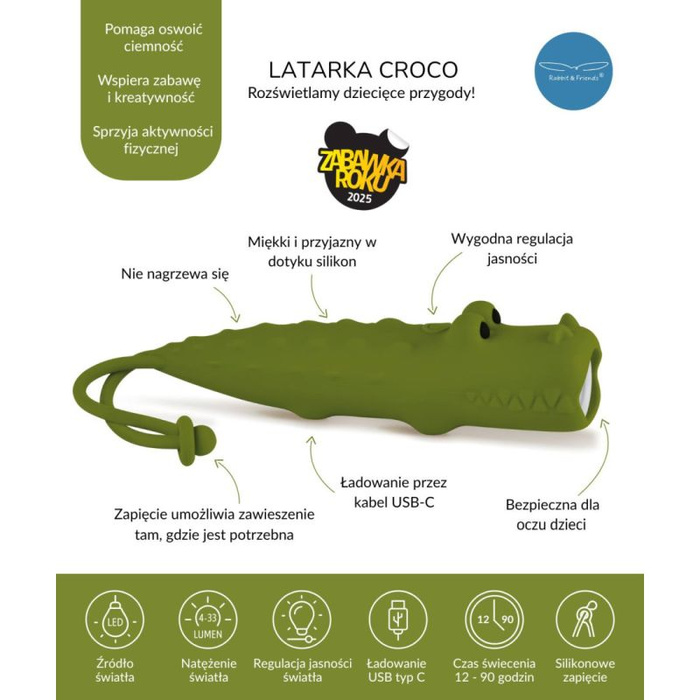 Latarka dziecięca Krokodyl Croco Rabbit & Friends