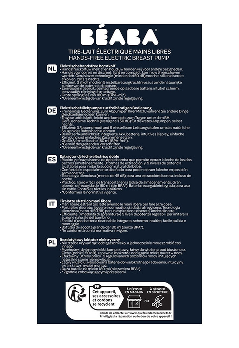 Bezprzewodowy laktator elektryczny muszlowy Hands-Free 180 ml Night Blue Beaba