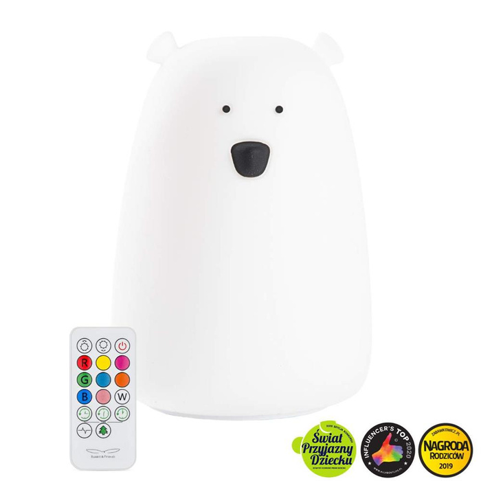 Lampka nocna dla dzieci Miś Duży z pilotem biała Rabbit & Friends