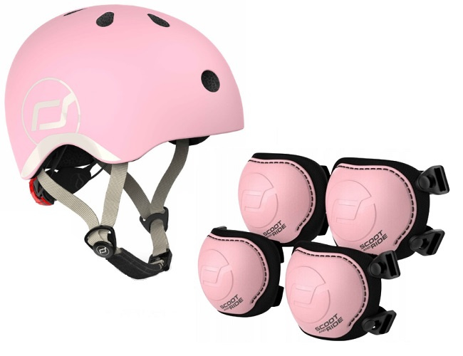 SCOOTANDRIDE Dziecięcy Kask i Ochraniacze Rose XXS-S ochronny Zestaw 1-5 lat