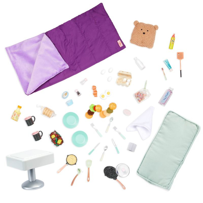 Kamper kempingowy z wyposażeniem 55 elementów Country Cruising Camper Set Our Generation