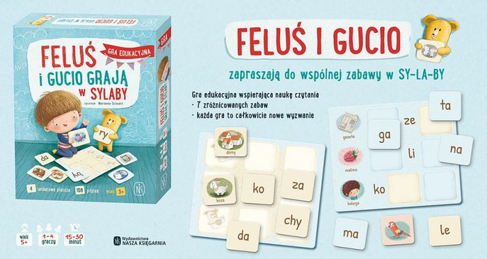 Feluś i Gucio grają w sylaby Nasza Księgarnia gra językowa dla dzieci