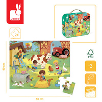 Puzzle dla dzieci w walizce Dzień na farmie 24 elementy Janod