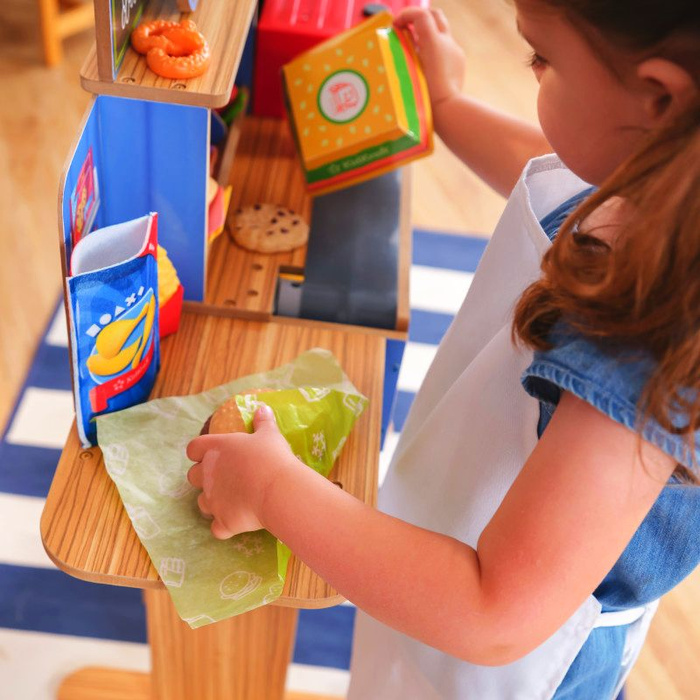 Interaktywne drewniane stanowisko dla małego szefa kuchni restauracja KidKraft – 2w1 Takeaway food