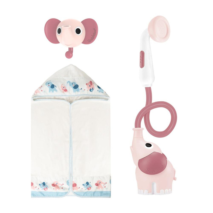 Różowy słonik przenośny prysznic z szybkoschnącym ręcznikiem dla niemowląt Yookidoo