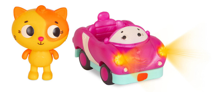Zestaw 3 miękkich mini samochodzików sensorycznych światło i dźwięk Light Up Cars B.toys