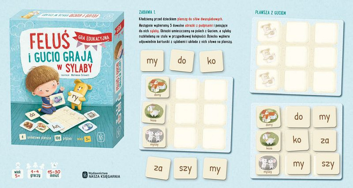 Feluś i Gucio grają w sylaby Nasza Księgarnia gra językowa dla dzieci