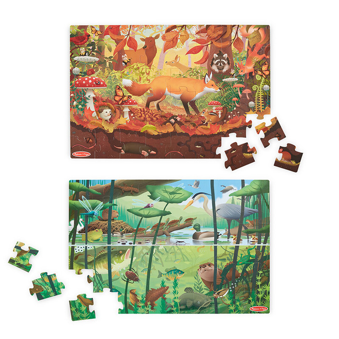 Dwustronne puzzle podłogowe 2w1 szukaj i znajdź Let’s Explore 48 el. Melissa & Doug
