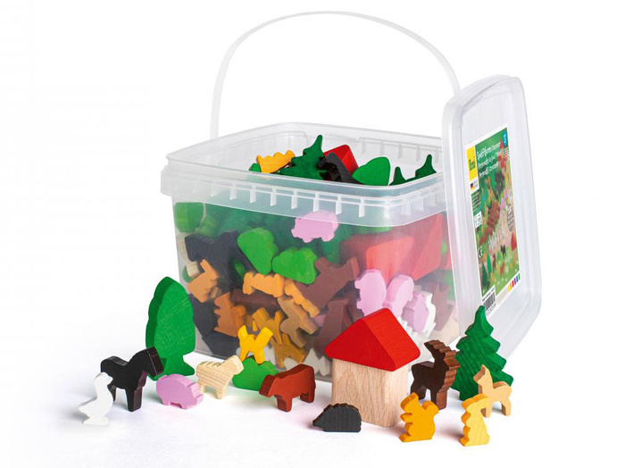 Drewniane figurki do zabawy ze zwierzętami farma ranczo las 200 elementów Erzi