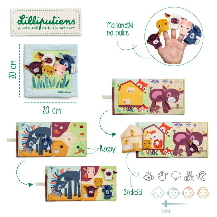 Lilliputiens Książeczka aktywizująca z mini-pacynkami Młode zwierzątka dla niemowląt i maluchów