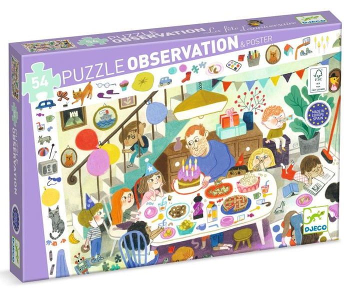 Puzzle dla dzieci obserwacja Urodziny 54 elementy Djeco