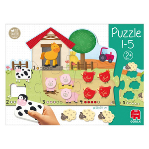 Drewniane puzzle dla dzieci Zwierzęta i nauka liczenia 1-5 Goula