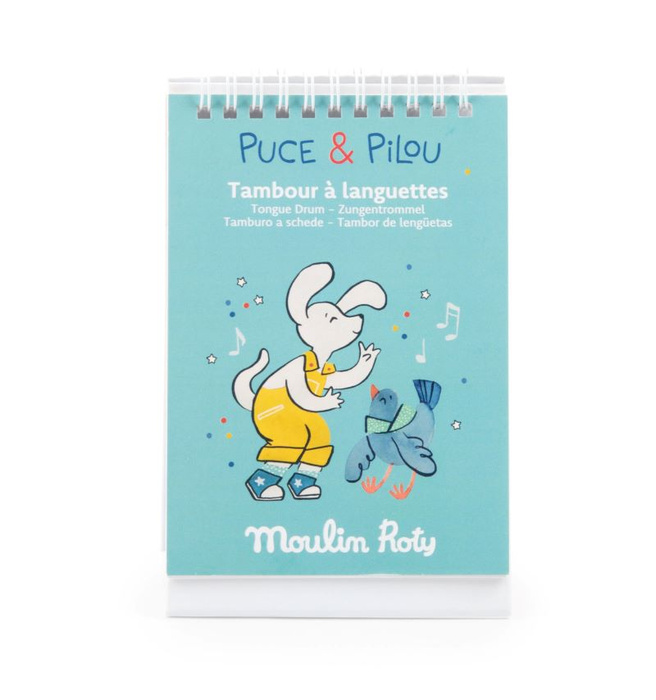 Instrument muzyczny duży bębenek językowy jasnoniebieski PUCE & PILOU Moulin Roty