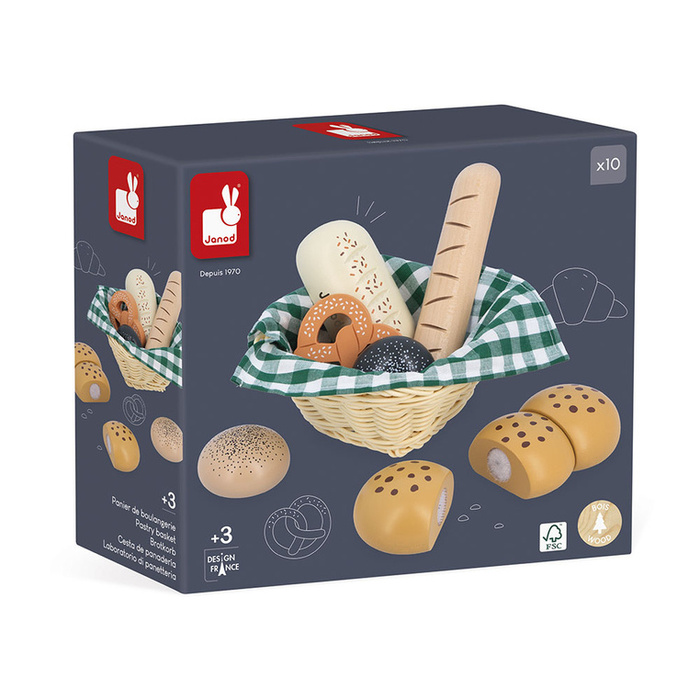 Zabawkowe jedzenie drewniane pieczywo w koszyku Shiny Grandma Janod