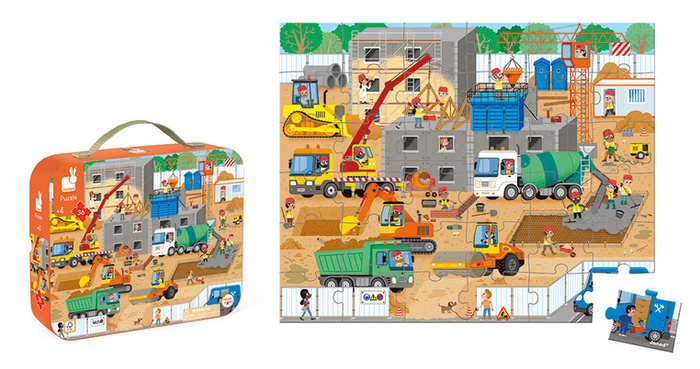 Puzzle dla dzieci w walizce Plac budowy 36 elementów Janod 