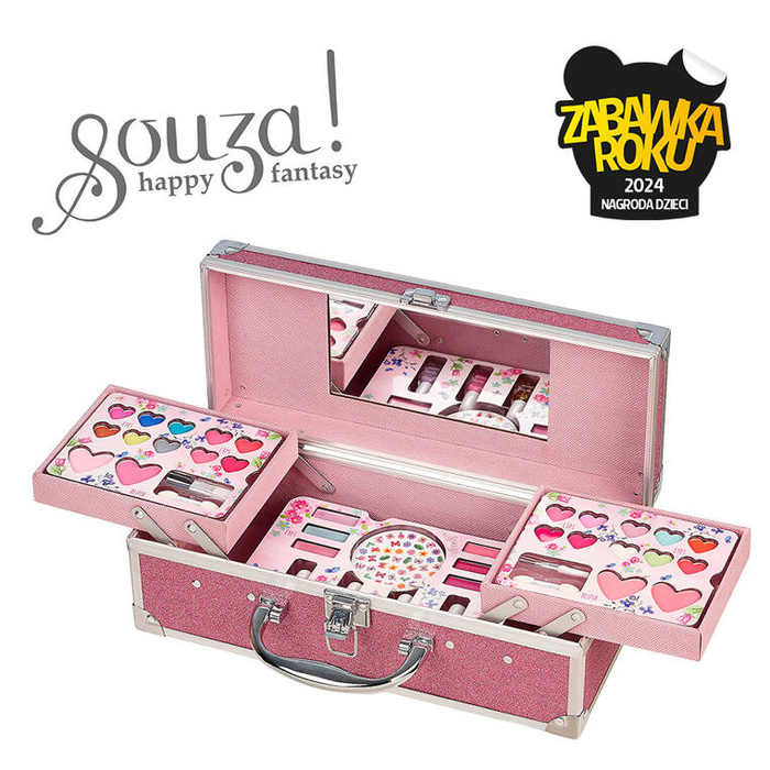 Kuferek z lusterkiem rozkładana walizka z kosmetykami do makijażu dla dzieci zestaw 37 el. Souza!