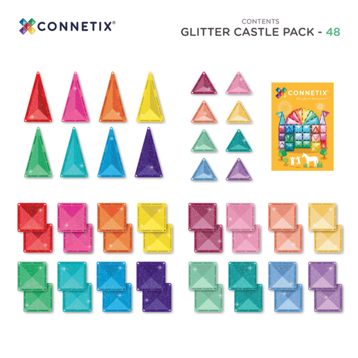 Klocki magnetyczne dla dzieci brokatowe Glitter Castle Pack 48 el Connetix