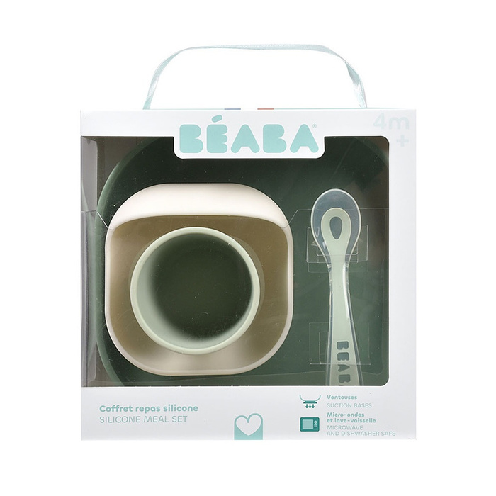 Komplet naczyń z silikonu z przyssawką Sage Green Beaba