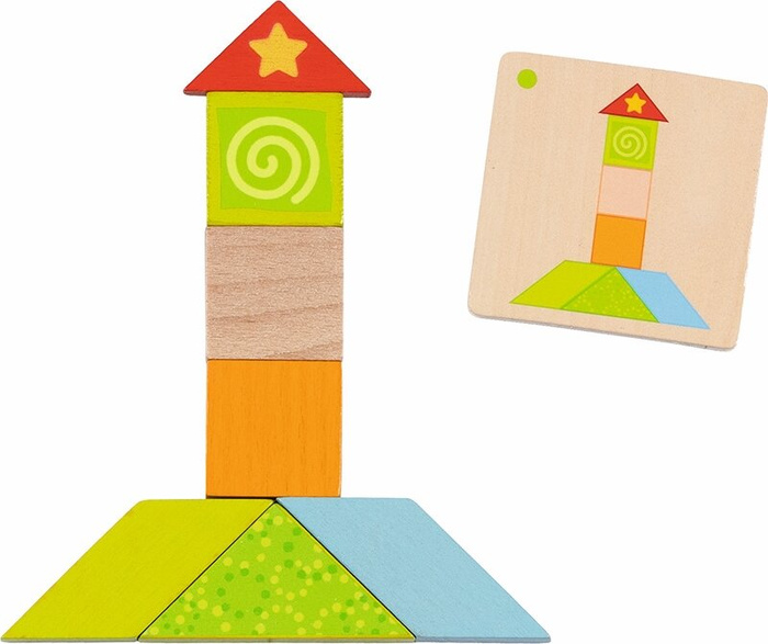 Tangram drewniany układanka logiczna Kolorowy świat Goki