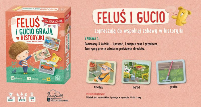 Feluś i Gucio grają w historyjki Nasza Księgarnia gra językowa dla dzieci
