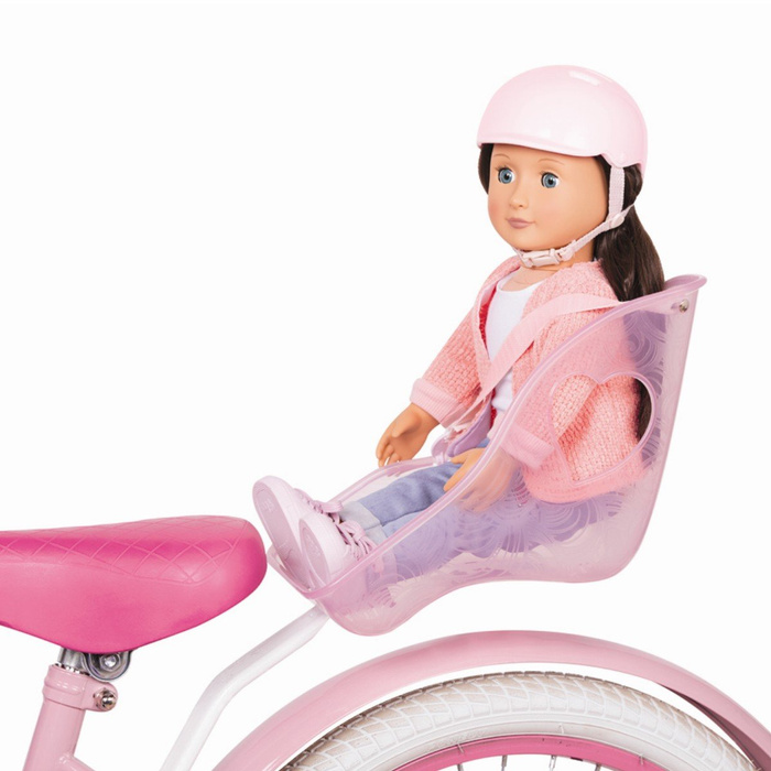 Fotelik rowerowy z kaskiem dla lalki 46 cm różowy Zestaw Our Generation