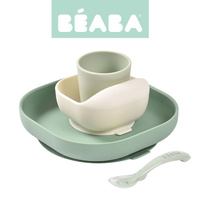 Komplet naczyń z silikonu z przyssawką Sage Green Beaba