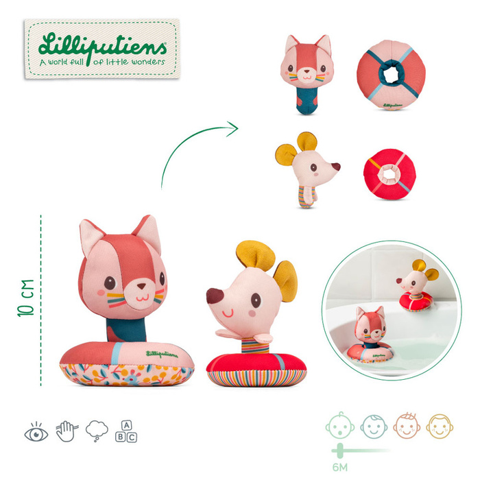 Lilliputiens Zestaw dwóch przytulanek do kąpieli Kotka Jeanne i Myszka Nina
