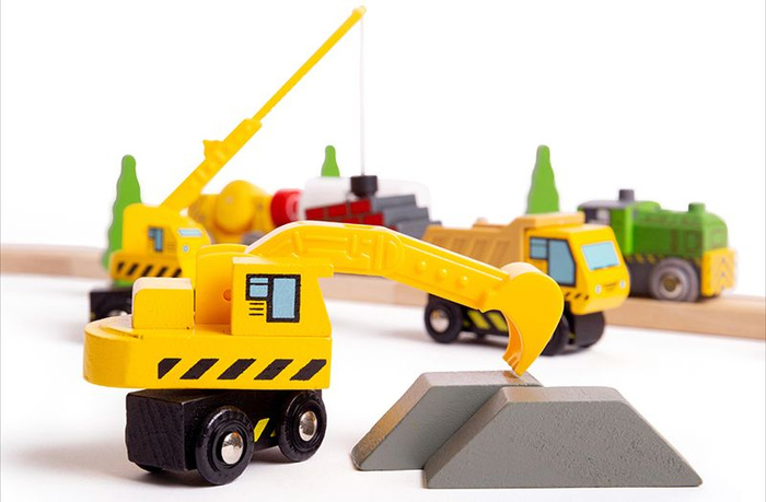 Zestaw drewnianych pojazdów budowlanych Bigjigs Rail