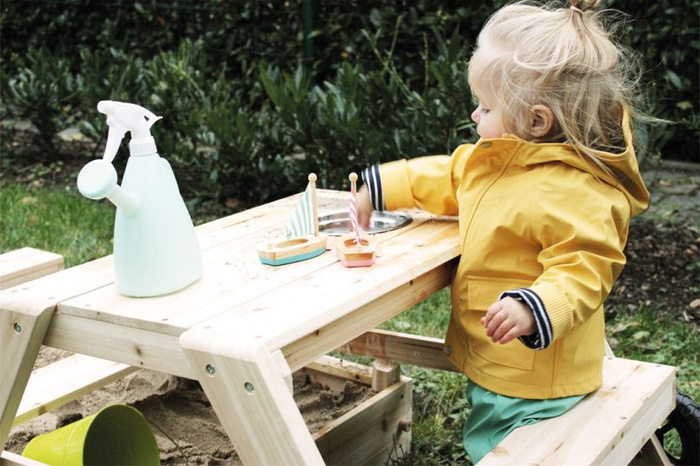 Piaskownica drewniana stolik z ławką zabawa w kuchni zestaw mebli ogrodowych 3w1 Small Foot