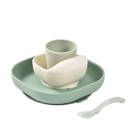 Komplet naczyń z silikonu z przyssawką Sage Green Beaba
