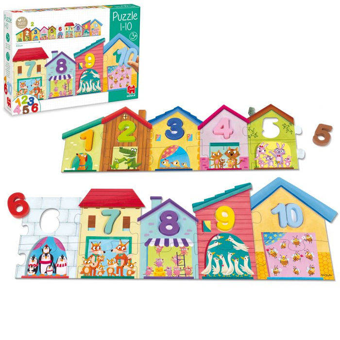 Puzzle dla dzieci Domki zwierzęta i nauka liczenia 1-10 Goula