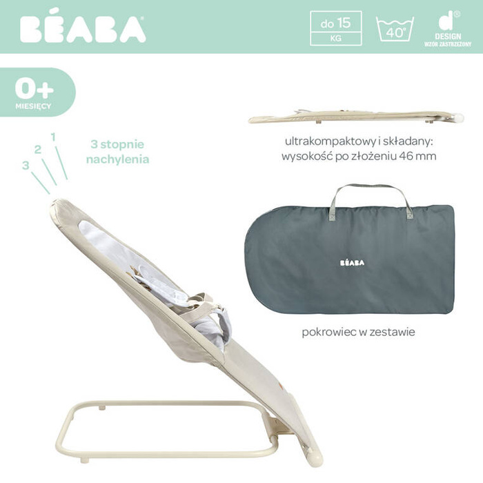 Leżaczek dla niemowlaka składany Eazy Relax Greige Beaba