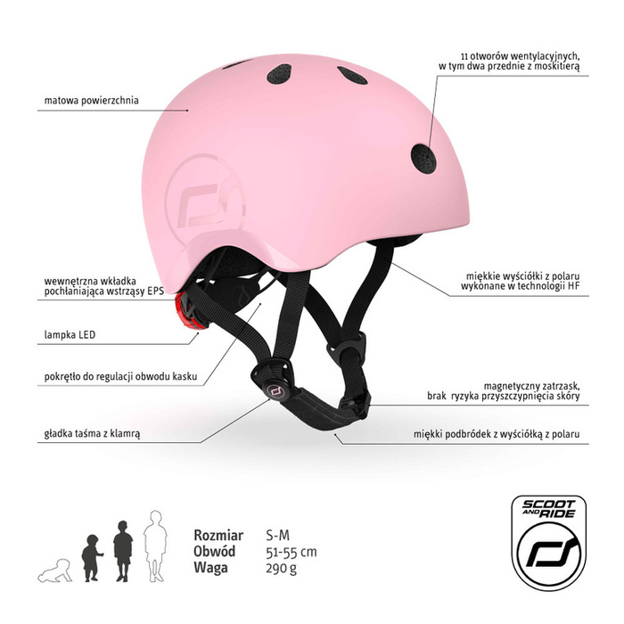 SCOOTANDRIDE Dziecięcy Kask i Ochraniacze Rose S-M ochronny Zestaw 3 lata+