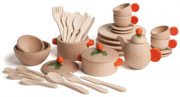 Zestaw akcesoriów kuchennych z drewna do gotowania i kreatywnej zabawy dla dzieci Erzi