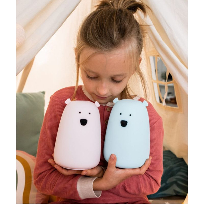 Lampka nocna dla dzieci Miś Duży niebieski z pilotem Rabbit & Friends