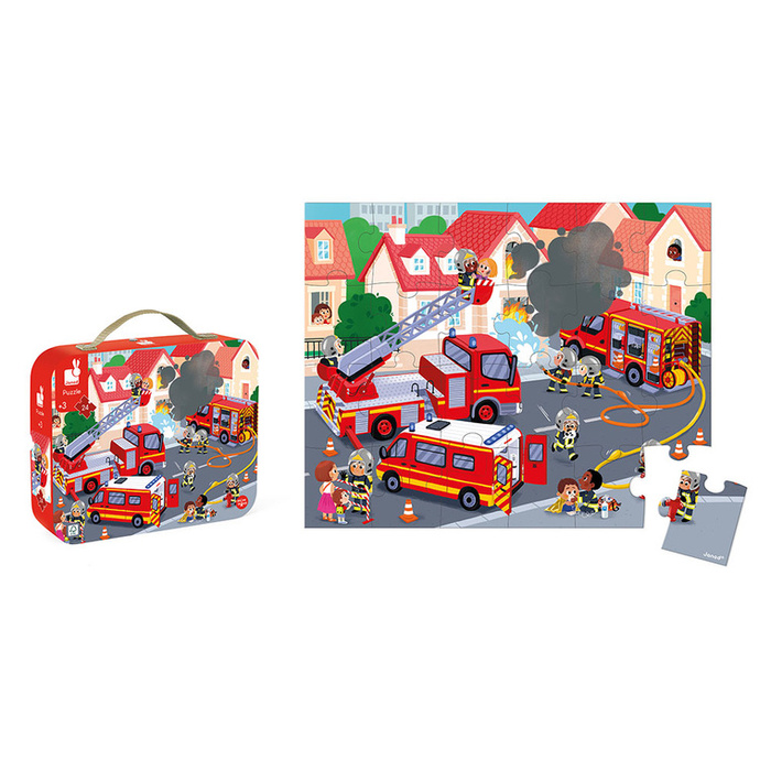 Puzzle dla dzieci w walizce Strażacy 24 elementy Janod 