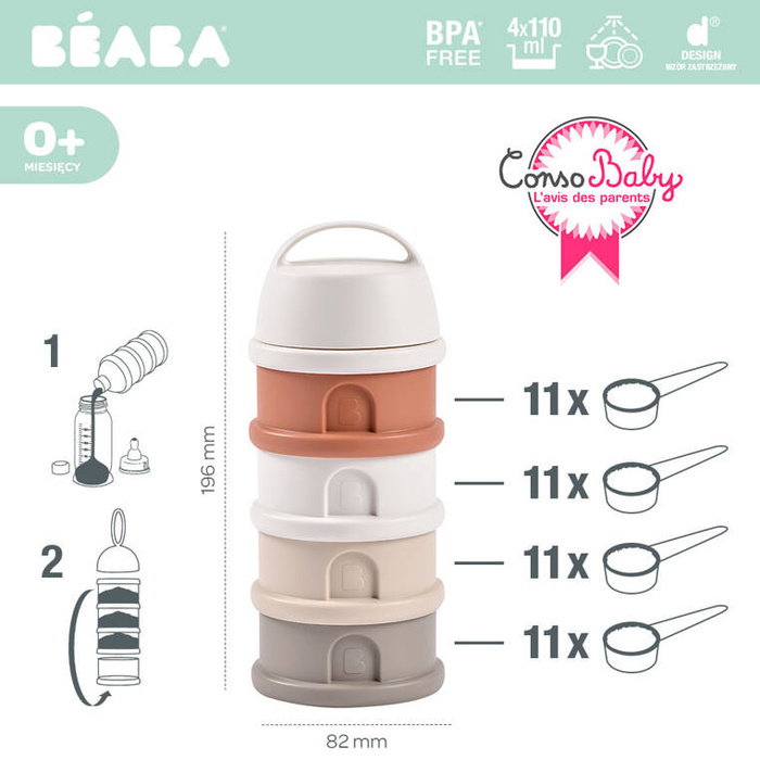 Pojemniki na mleko w proszku 4x110ml cotton white terracotta Beaba