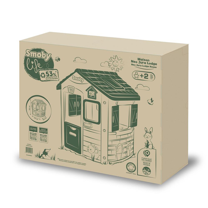Smoby Domek ogrodowy Green Jura z bioplastiku podwójne Drzwi i otwierane Okna do zabawy na świeżym powietrzu