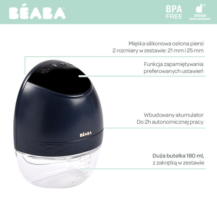 Bezprzewodowy laktator elektryczny muszlowy Hands-Free 180 ml Night Blue Beaba