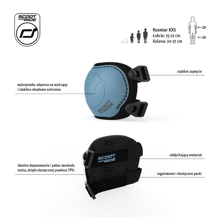 SCOOTANDRIDE Dziecięcy Kask i Ochraniacze Steel XXS-S ochronny Zestaw 1-5 lat