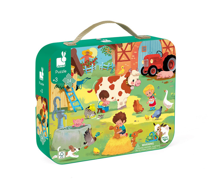 Puzzle dla dzieci w walizce Dzień na farmie 24 elementy Janod