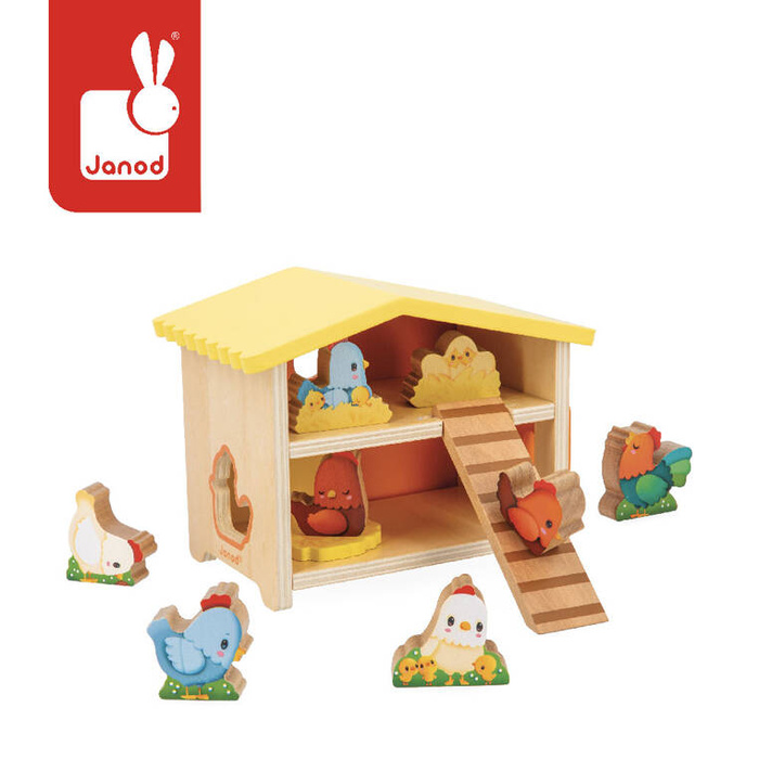 Zabawa w Farmę z drewnianym domkiem Mój pierwszy kurnik Janod
