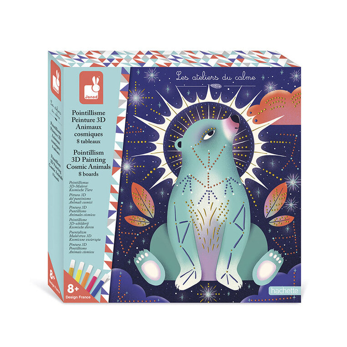 Zestaw kreatywny dla dzieci Malowanie kropkami Puentylizm 3D Kosmiczne zwierzęta Janod