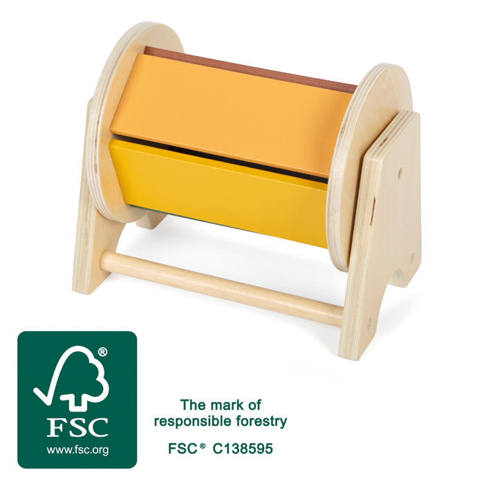 Sensoryczny bęben obrotowy Montessori z drewnianą kulką Small Foot