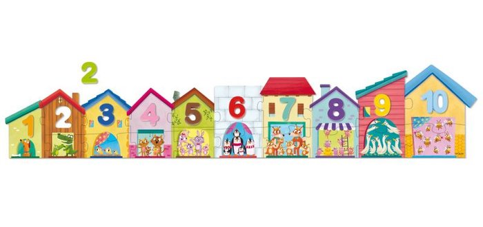 Puzzle dla dzieci Domki zwierzęta i nauka liczenia 1-10 Goula