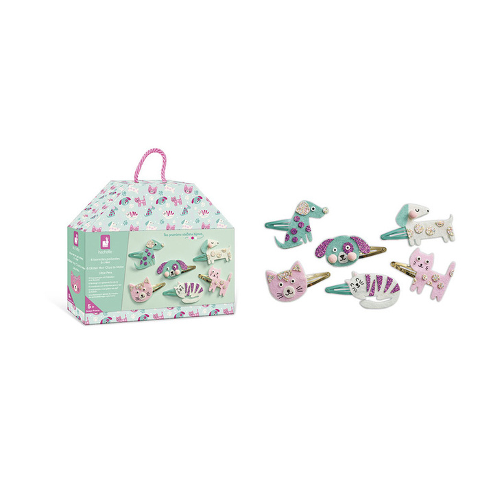 Zestaw kreatywny dla dzieci do tworzenia biżuterii brokatowe spinki do włosów Pieski i kotki Janod