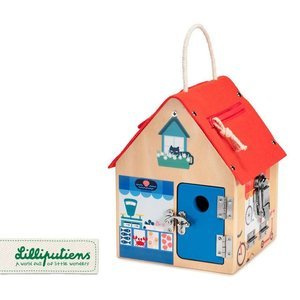 Drewniany domek manipulacyjny z zamkami Lisek Włamywacz Lilliputiens 