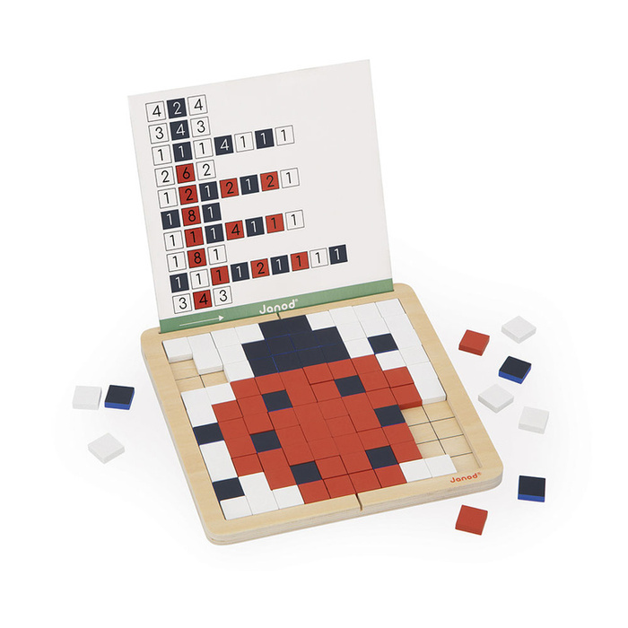 Drewniana układanka mozaika piksele symetria i kodowanie 4w1 Janod