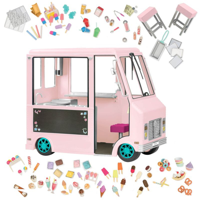 Ciężarówka z lodami i wyposażeniem różowa Sweet stop ice cream truck Our Generation 