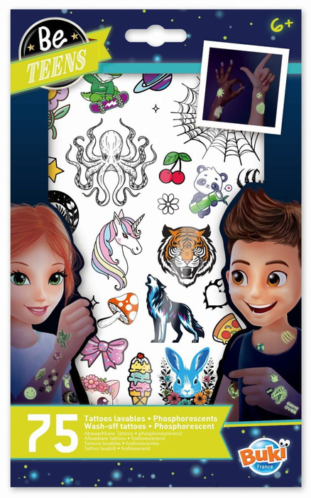 Fosforyzujące tatuaże dla dzieci 75 sztuk Buki